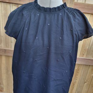 ANN TAYLOR women's black dot short sleeve top SMALL